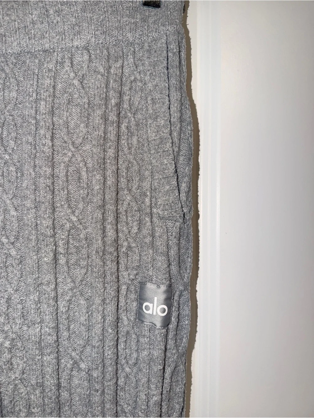 ALO Yoga Cable Knit Winter Bliss Hoodie and Joggers in Athletic Heather Gray